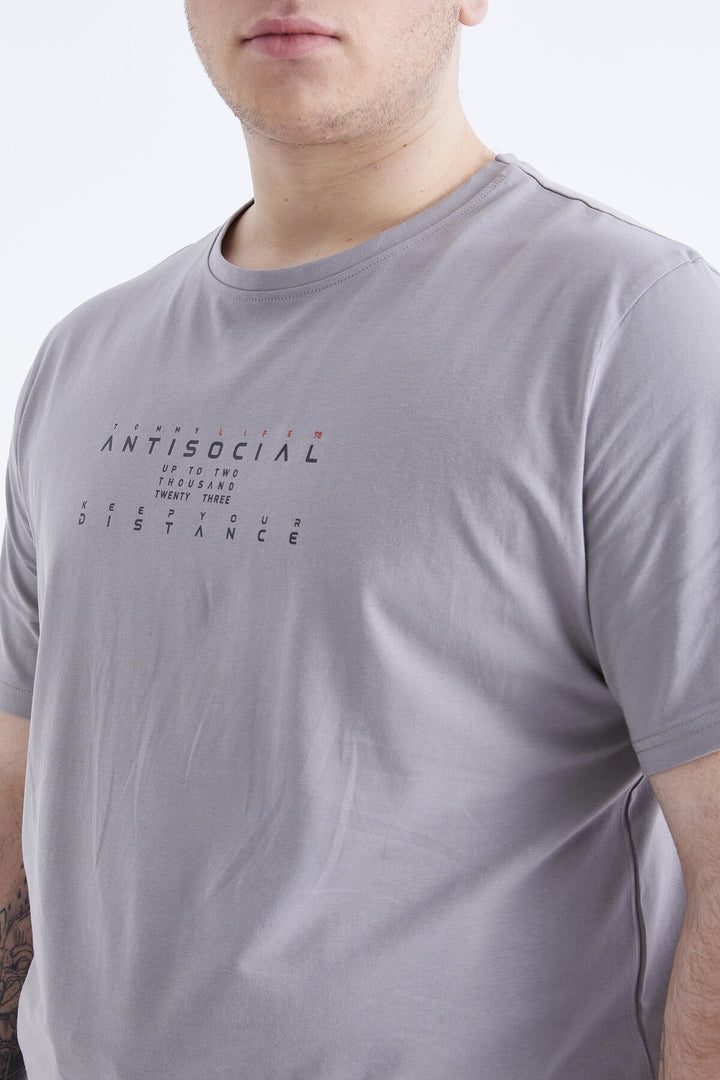 TMY Gray Printed Round Neck Plus Size Men's T-Shirt - 88076 - Potomac