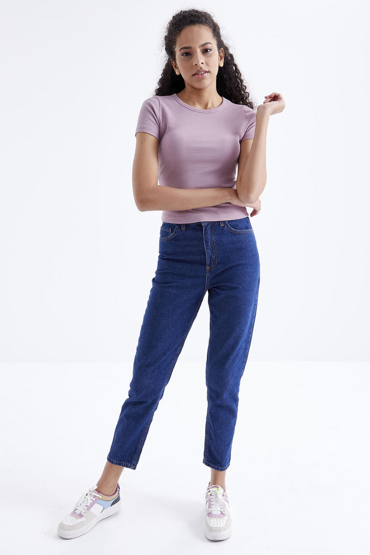 TMY Dried Rose Basic Short Sleeve Round Neck Women's T-Shirt - 97202 - Marino
