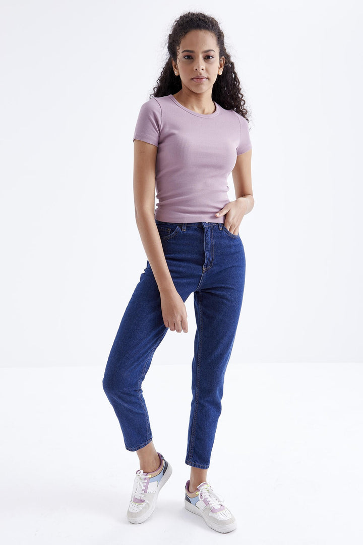 TMY Dried Rose Basic Short Sleeve Round Neck Women's T-Shirt - 97202 - Marino