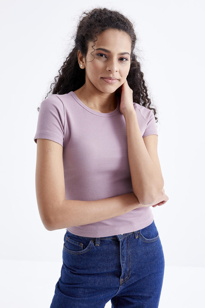 TMY Dried Rose Basic Short Sleeve Round Neck Women's T-Shirt - 97202 - Marino