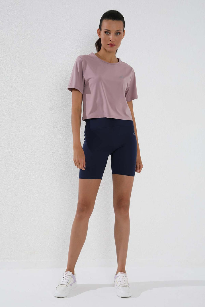 TMY Dried Rose Basic Short Sleeve Standard Mold O Neck Women Crop Top T-Shirt - 97143 - Westland