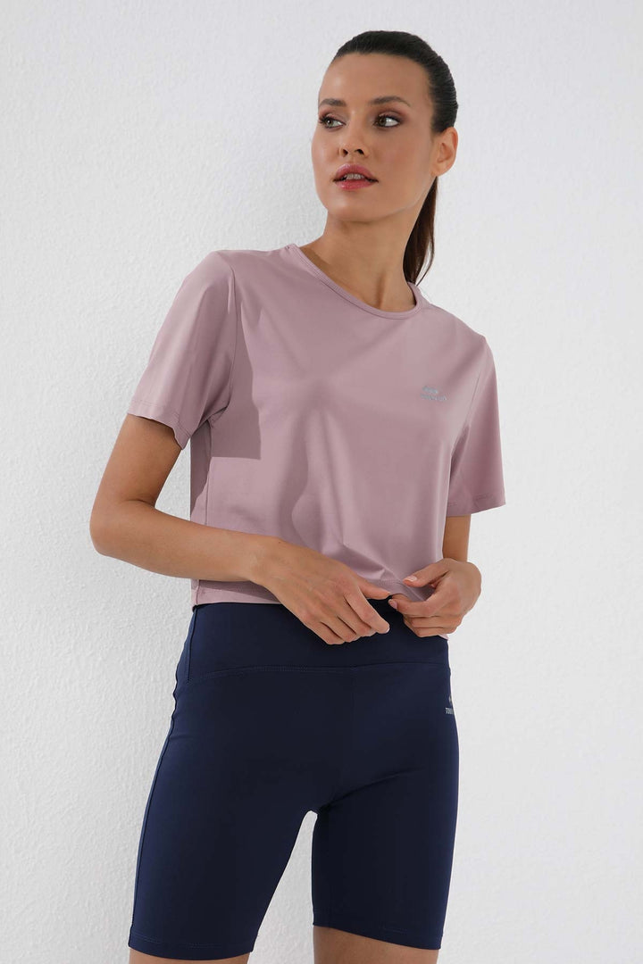 TMY Dried Rose Basic Short Sleeve Standard Mold O Neck Women Crop Top T-Shirt - 97143 - Westland