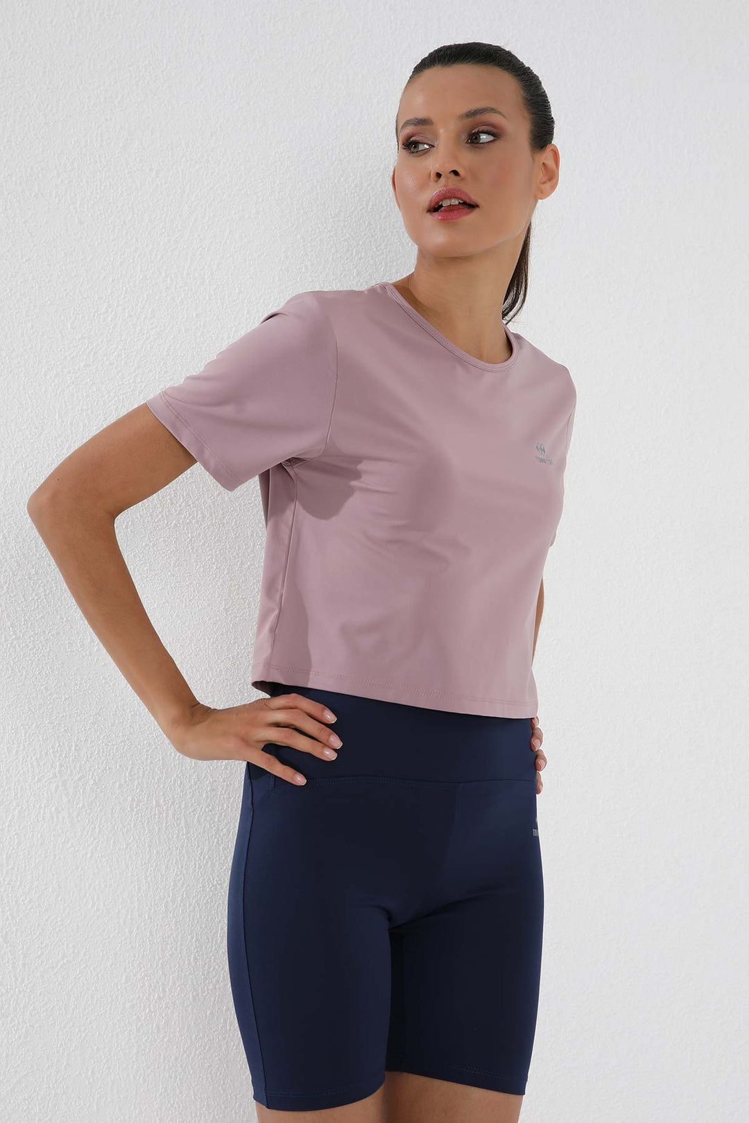 TMY Dried Rose Basic Short Sleeve Standard Mold O Neck Women Crop Top T-Shirt - 97143 - Westland