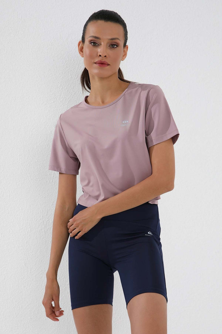 TMY Dried Rose Basic Short Sleeve Standard Mold O Neck Women Crop Top T-Shirt - 97143 - Westland