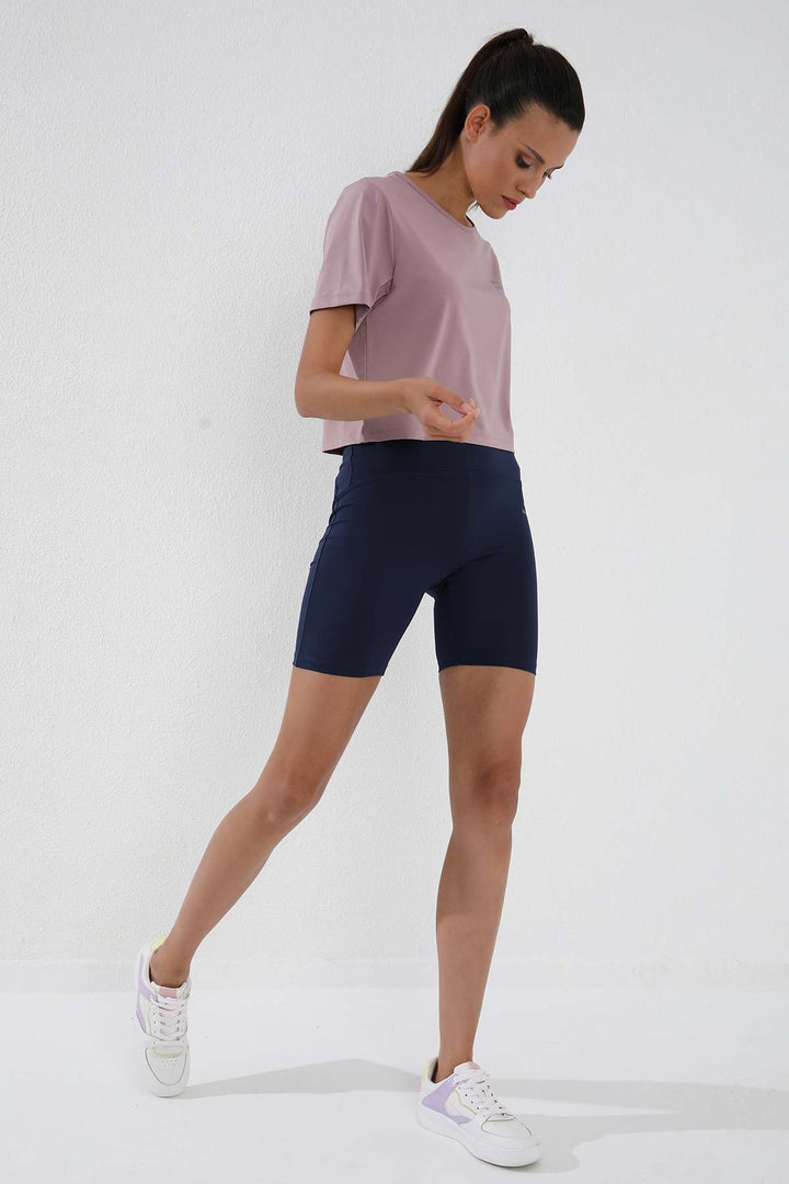TMY Dried Rose Basic Short Sleeve Standard Mold O Neck Women Crop Top T-Shirt - 97143 - Westland
