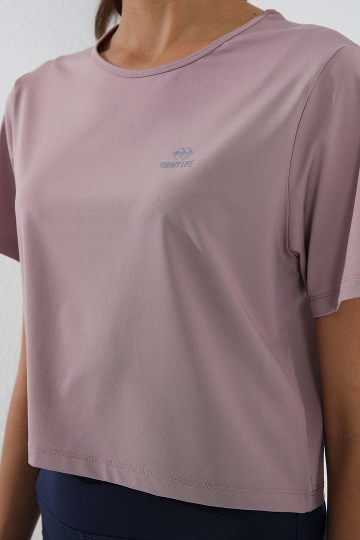 TMY Dried Rose Basic Short Sleeve Standard Mold O Neck Women Crop Top T-Shirt - 97143 - Westland