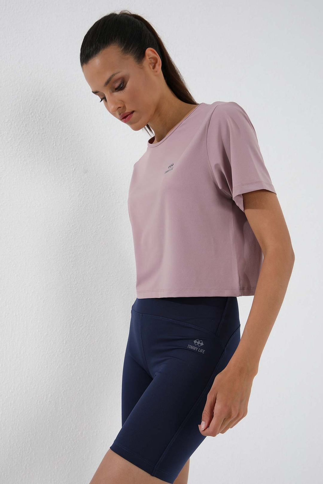 TMY Dried Rose Basic Short Sleeve Standard Mold O Neck Women Crop Top T-Shirt - 97143 - Westland