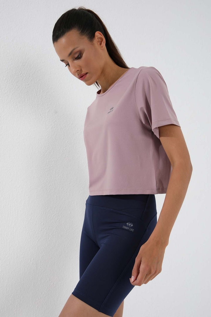 TMY Dried Rose Basic Short Sleeve Standard Mold O Neck Women Crop Top T-Shirt - 97143 - Westland