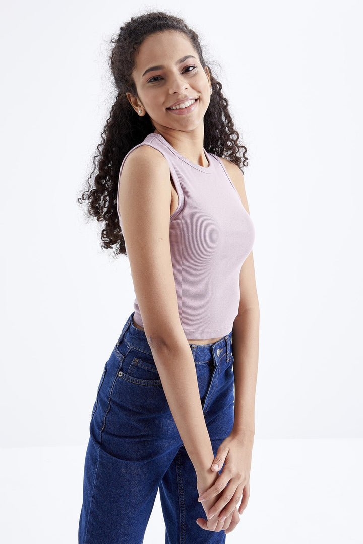 TMY Dried Rose Basic Sleeveless O Neck Women's Crop Top Tank Top - 97204 - Gisborne