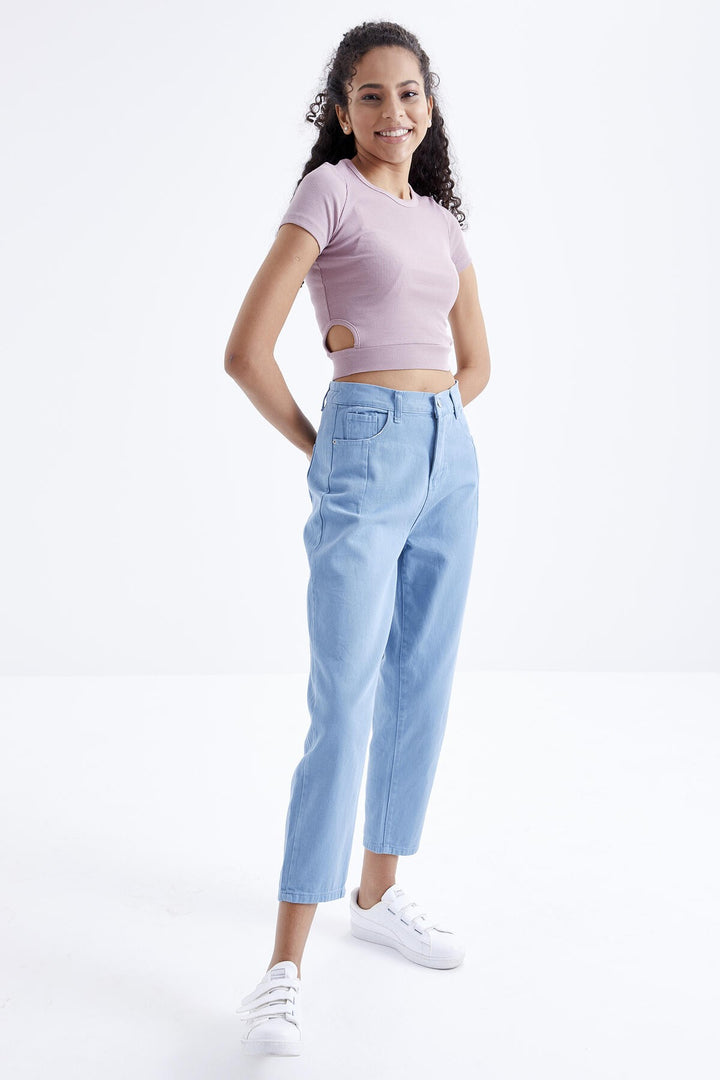TMY Dried Rose Basic Side Window Collar Women Crop Top T-Shirt - 97207 - Gelsenkirchen