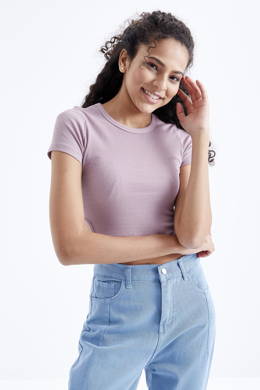TMY Dried Rose Basic Side Window Collar Women Crop Top T-Shirt - 97207 - Gelsenkirchen