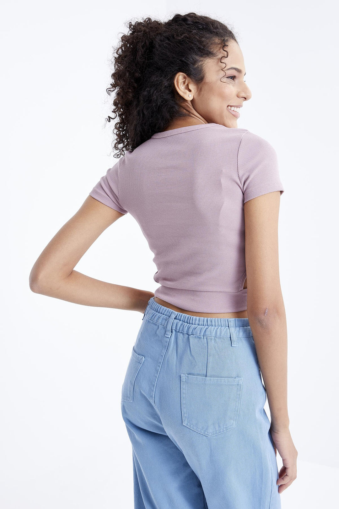 TMY Dried Rose Basic Side Window Collar Women Crop Top T-Shirt - 97207 - Gelsenkirchen