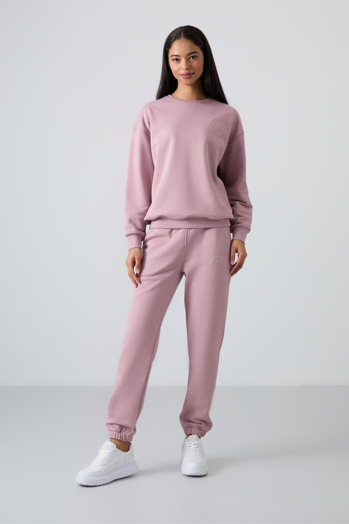 طقم رياضي نسائي TMY Dried Rose برقبة دائرية وأكمام مطاطية كبيرة الحجم - 95287 - Huesca