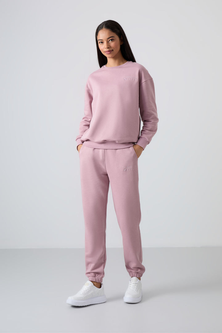 طقم رياضي نسائي TMY Dried Rose برقبة دائرية وأكمام مطاطية كبيرة الحجم - 95287 - Huesca