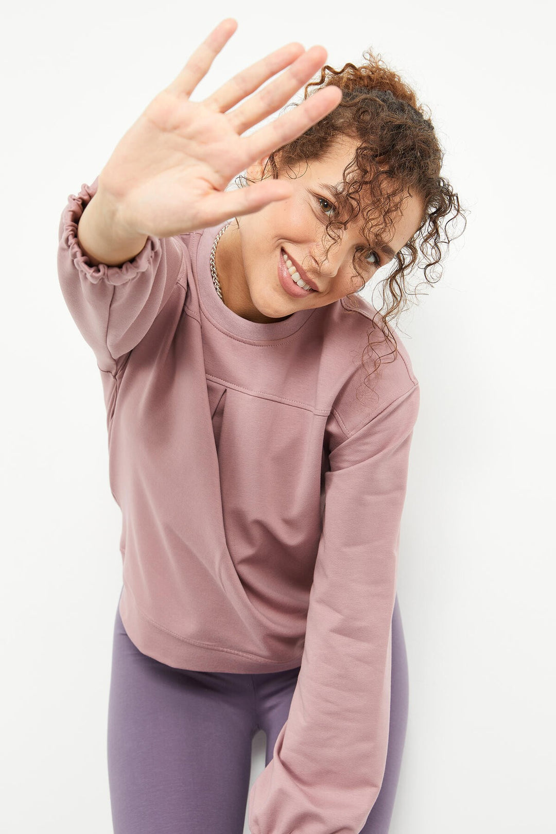 TMY Dried Rose Brushed Oversized Sweatshirt with O Neck - 97165 - Brest