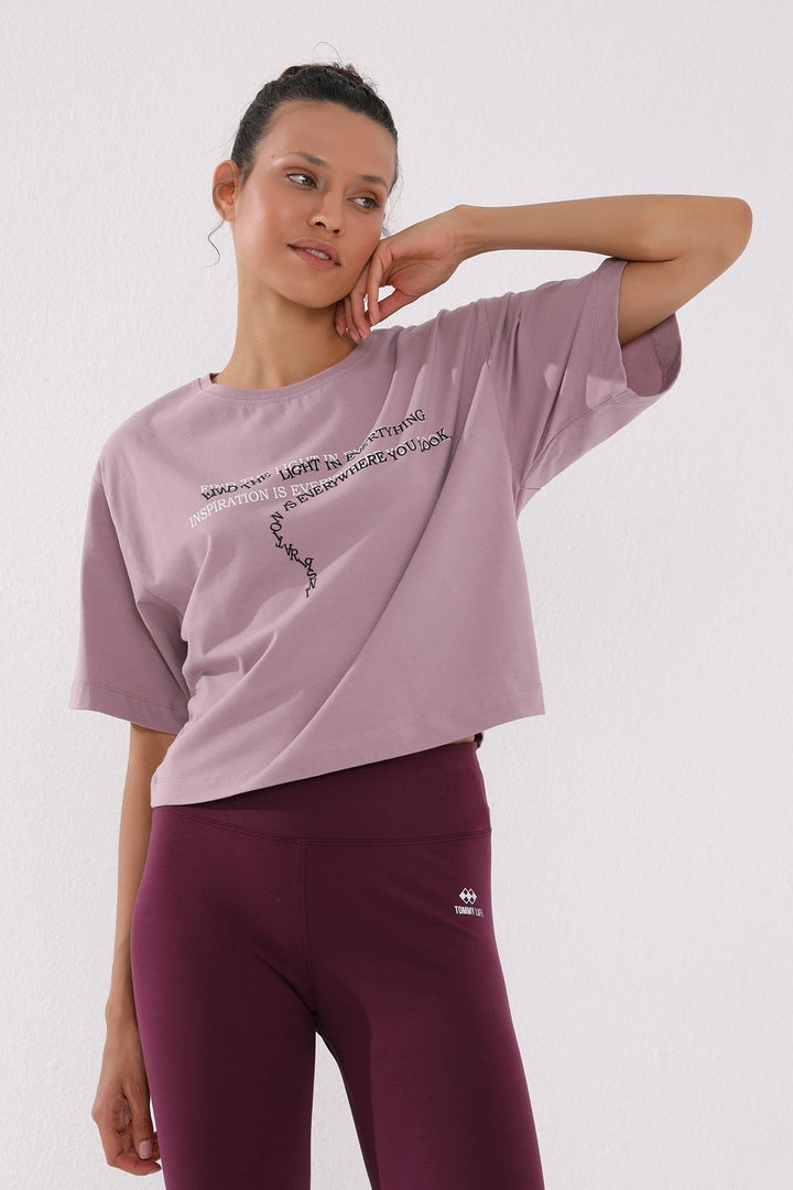 TMY Dried Rose Printed Short O Neck Women's Oversize T-Shirt - 97135 - Kingston