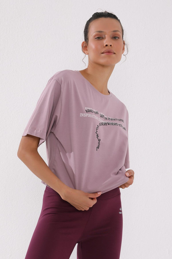 TMY Dried Rose Printed Short O Neck Women's Oversize T-Shirt - 97135 - Kingston