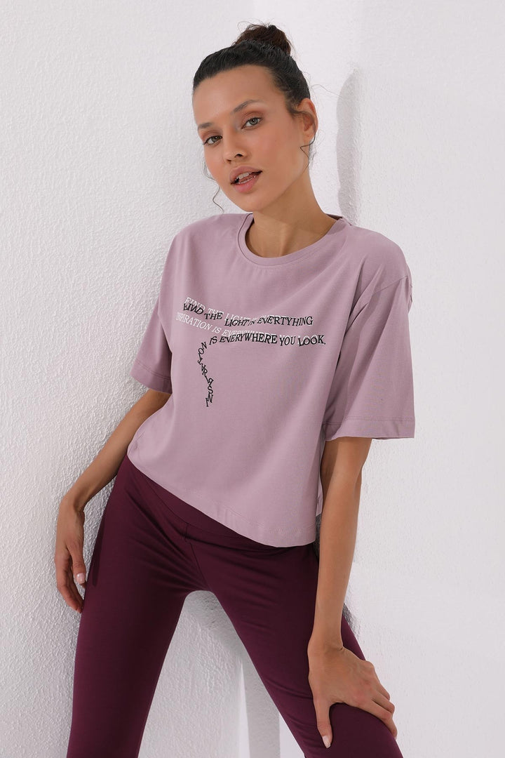 TMY Dried Rose Printed Short O Neck Women's Oversize T-Shirt - 97135 - Kingston