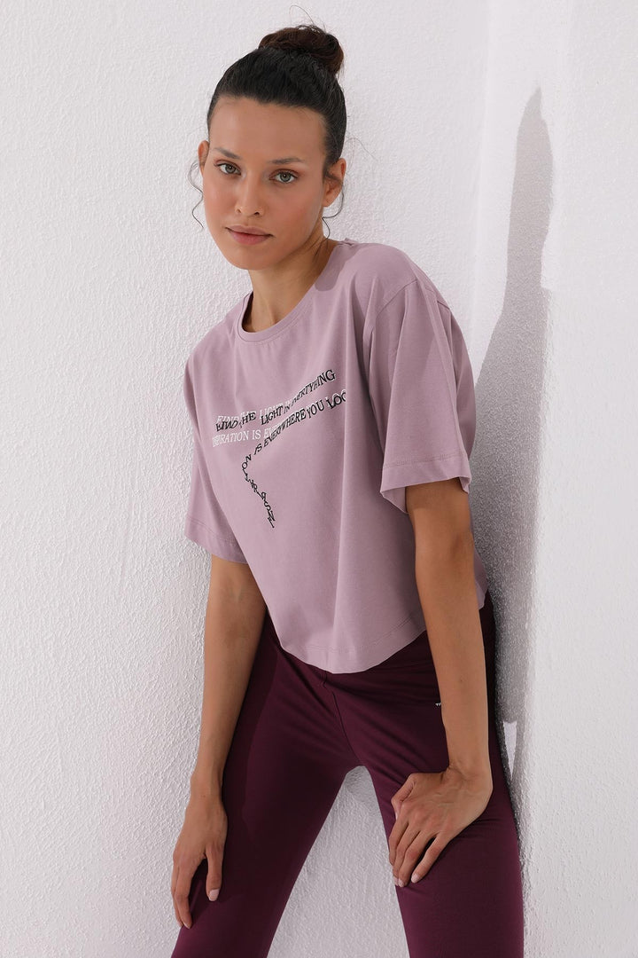 TMY Dried Rose Printed Short O Neck Women's Oversize T-Shirt - 97135 - Kingston
