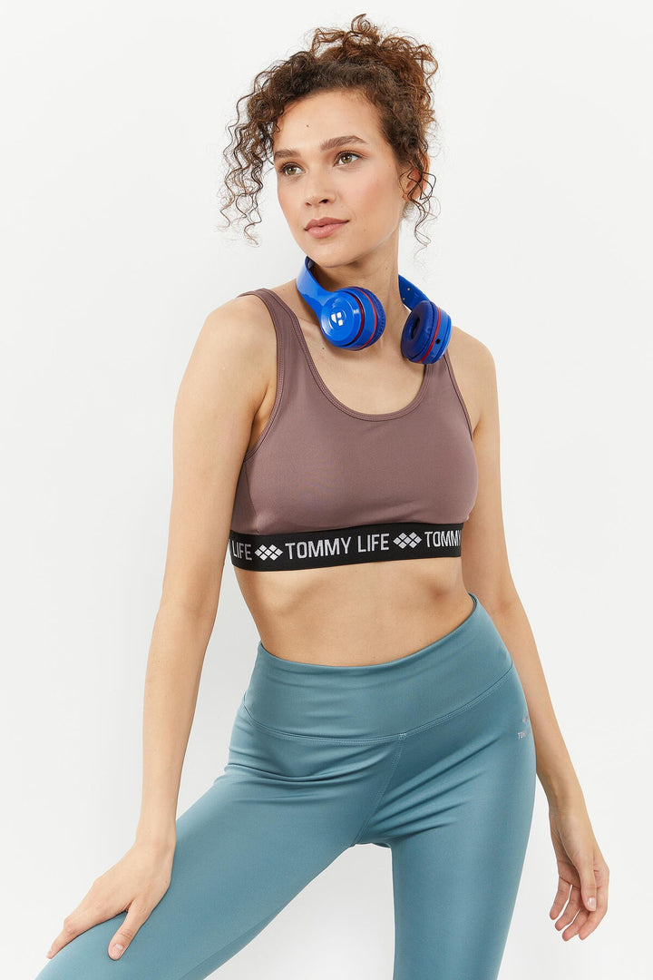 TMY Dried Rose Striped Ribbon Standard Mold U Neck Women's Sports Bustier - 97113 - Vila Franca de Xira