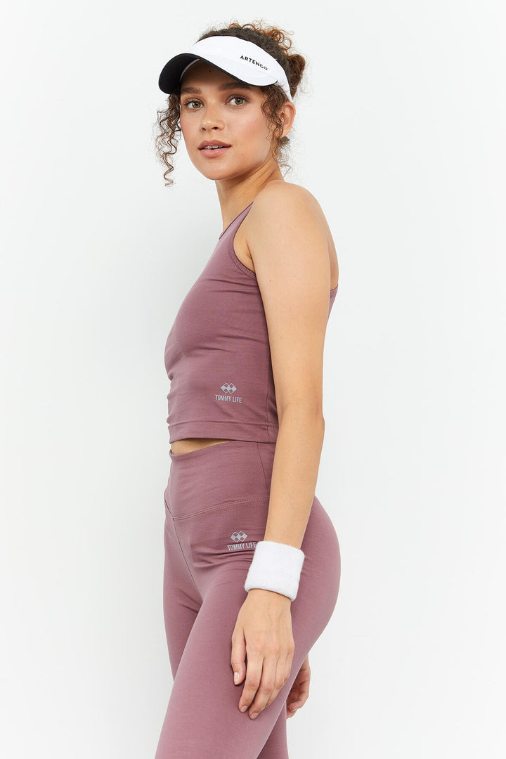 TMY Dried Rose High Waist Capri-Crop Tank Top Slim Fit Women's Leggings Set - 95284 - San Vicente de Baracaldo