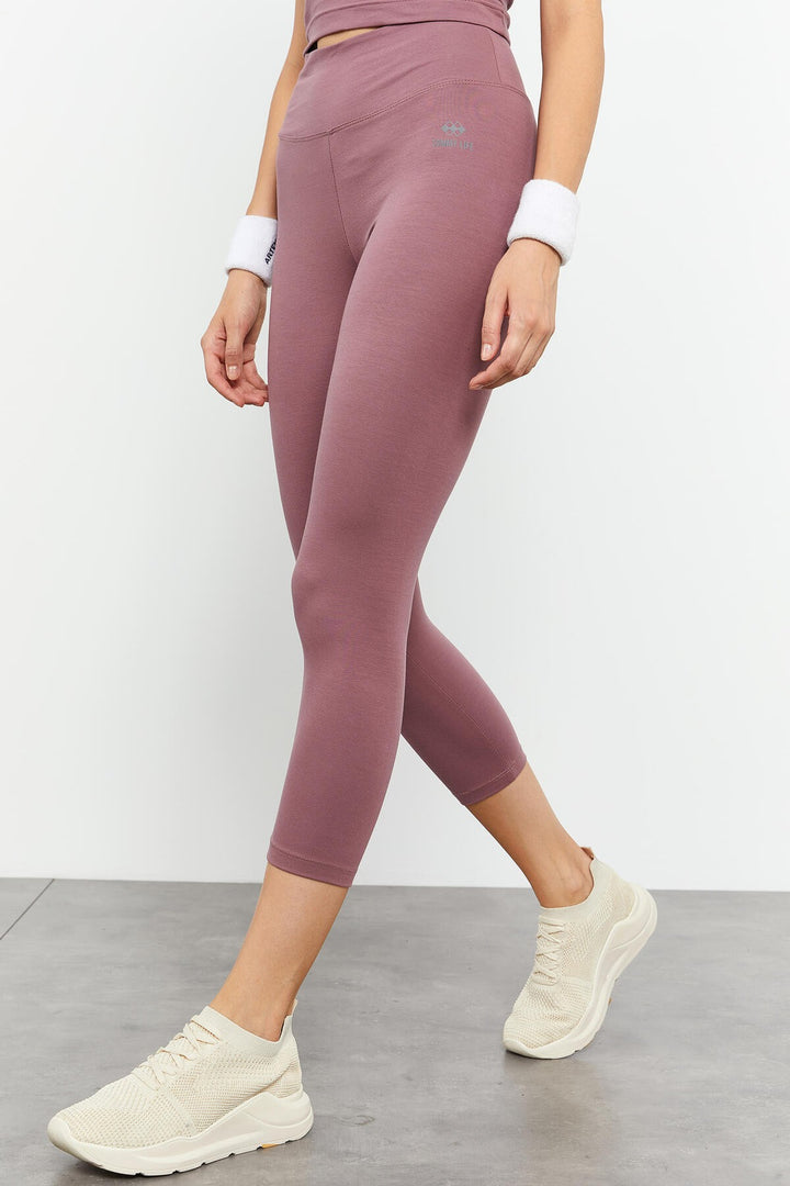 TMY Dried Rose High Waist Capri-Crop Tank Top Slim Fit Women's Leggings Set - 95284 - San Vicente de Baracaldo