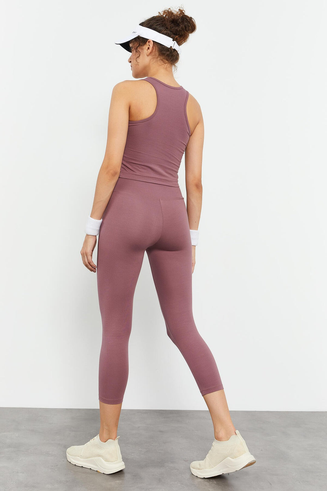 TMY Dried Rose High Waist Capri-Crop Tank Top Slim Fit Women's Leggings Set - 95284 - San Vicente de Baracaldo
