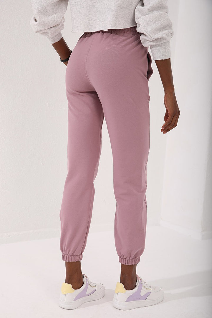 TMY Dried Rose High Waisted Embroidered Comfort Fit Elastic Cuff Women's Sweatpants - 94573 - Sahuayo de Morelos