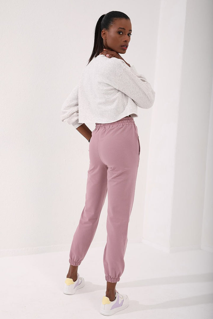 TMY Dried Rose High Waisted Embroidered Comfort Fit Elastic Cuff Women's Sweatpants - 94573 - Sahuayo de Morelos