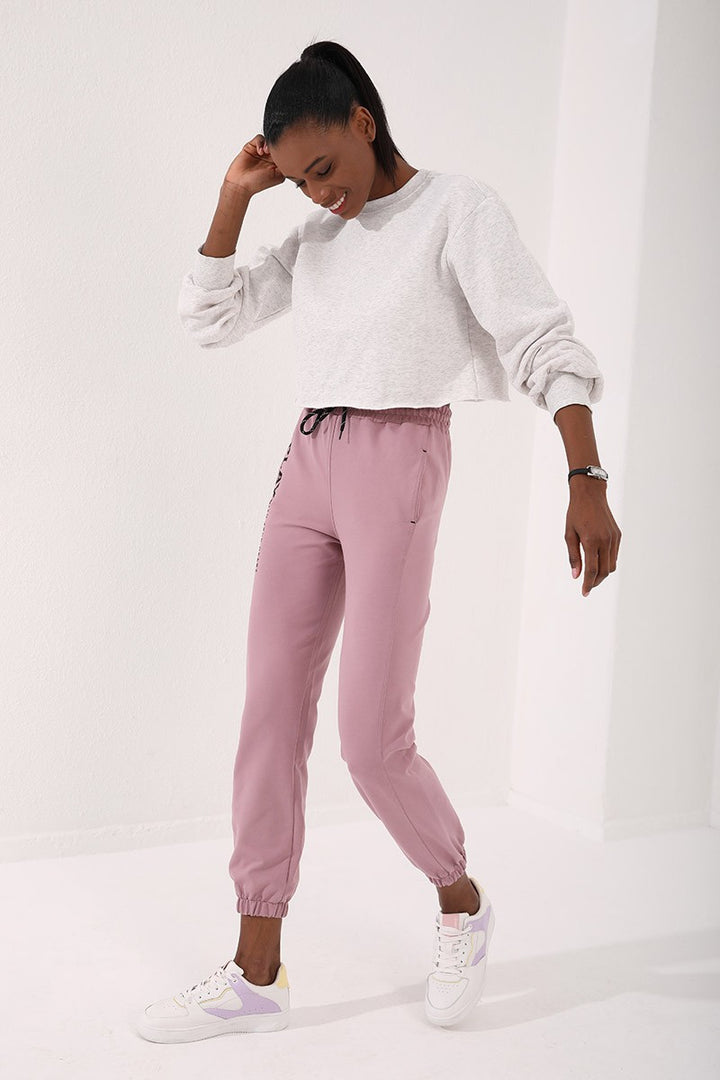 TMY Dried Rose High Waisted Embroidered Comfort Fit Elastic Cuff Women's Sweatpants - 94573 - Sahuayo de Morelos