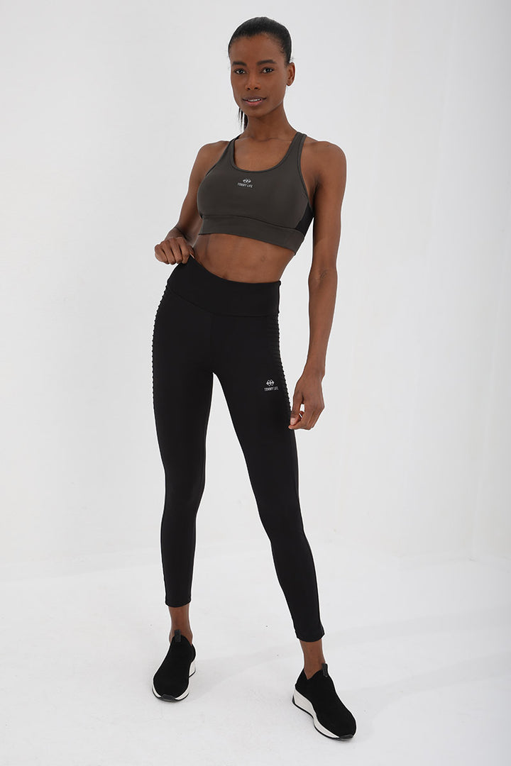 TMY Haki Cross Back Detailed Slim Fit U Neck Padded Women's Sports Bustier - 97121 - Neu Isenburg