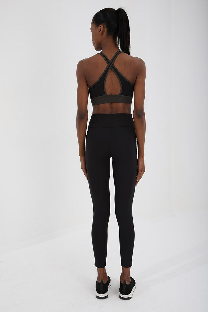 TMY Haki Cross Back Detailed Slim Fit U Neck Padded Women's Sports Bustier - 97121 - Neu Isenburg