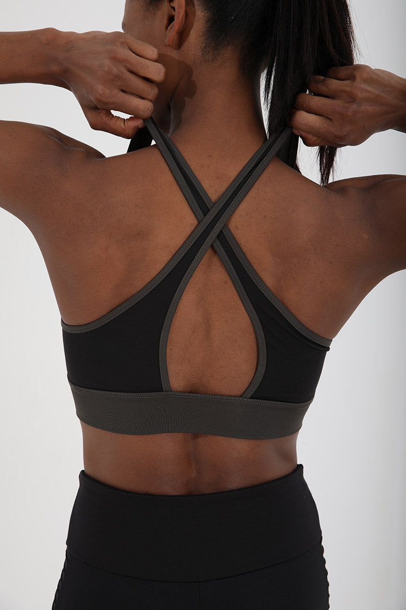 TMY Haki Cross Back Detailed Slim Fit U Neck Padded Women's Sports Bustier - 97121 - Neu Isenburg