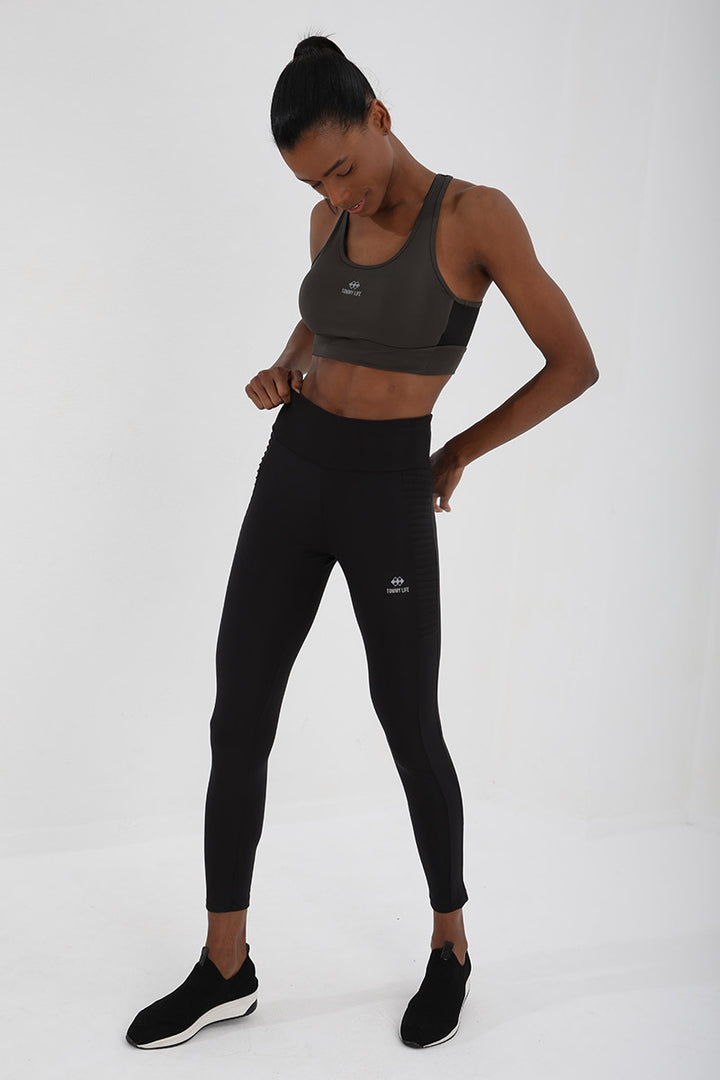 TMY Haki Cross Back Detailed Slim Fit U Neck Padded Women's Sports Bustier - 97121 - Neu Isenburg