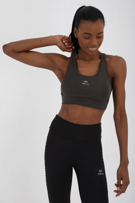 TMY Haki Cross Back Detailed Slim Fit U Neck Padded Women's Sports Bustier - 97121 - Neu Isenburg