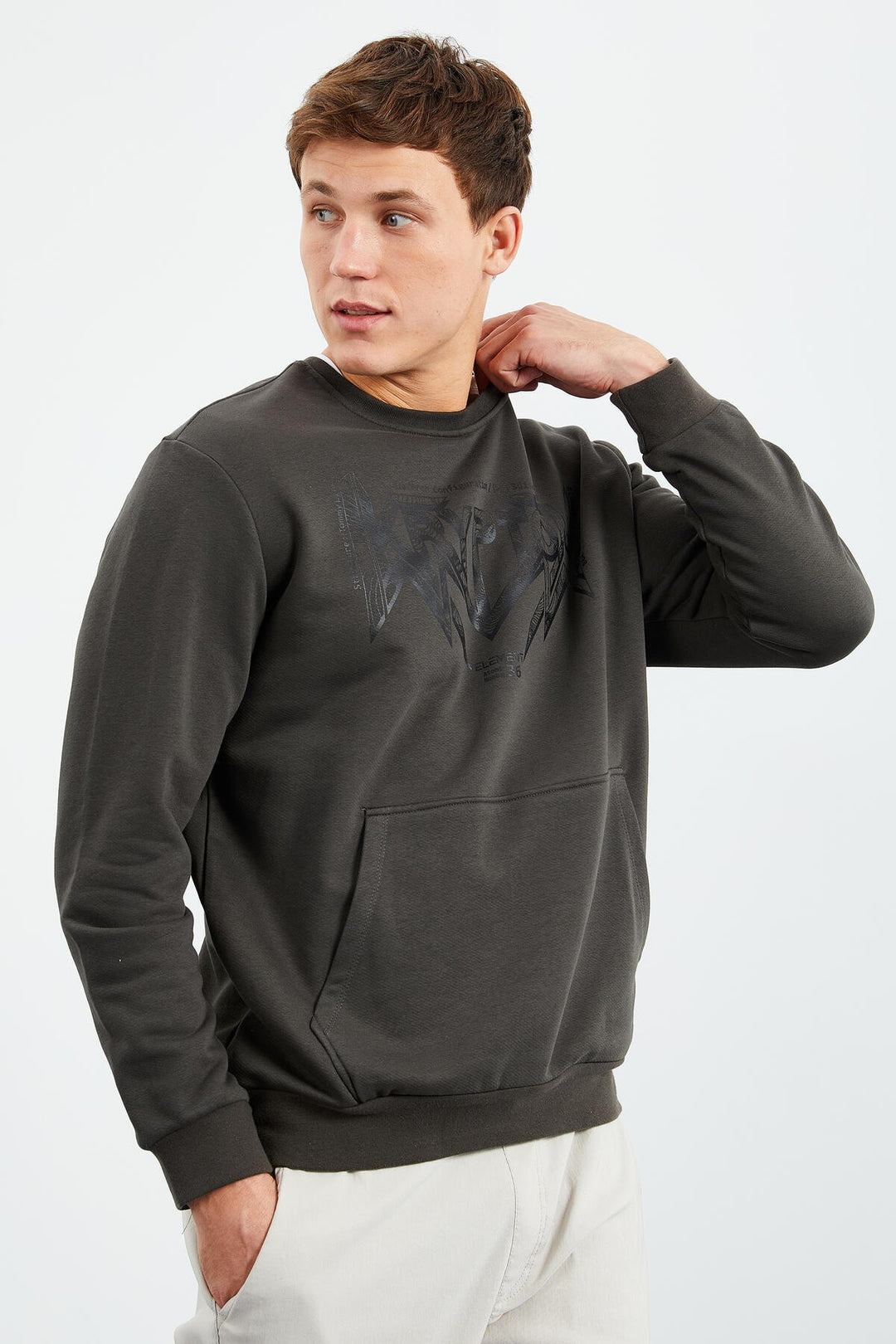 TMY Haki Men's Printed Round Neck Comfort Fit Sweatshirt - 88037 - Montgomery