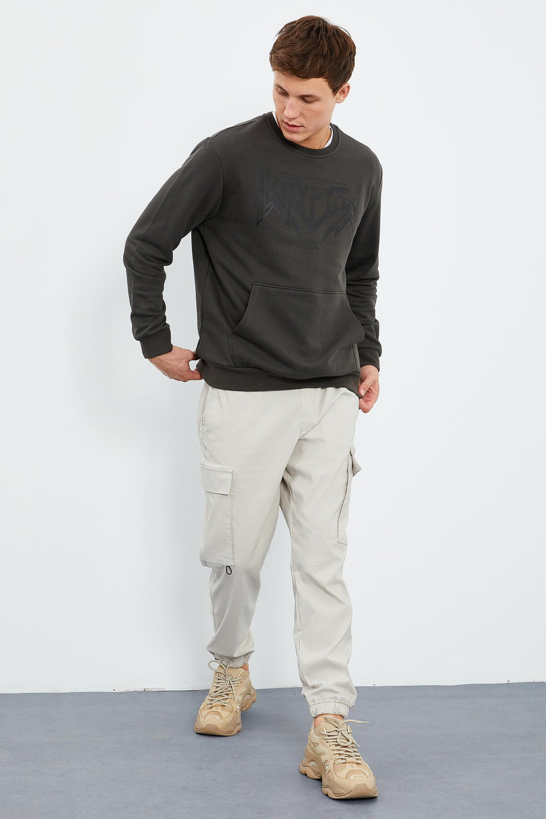 TMY Haki Men's Printed Round Neck Comfort Fit Sweatshirt - 88037 - Montgomery