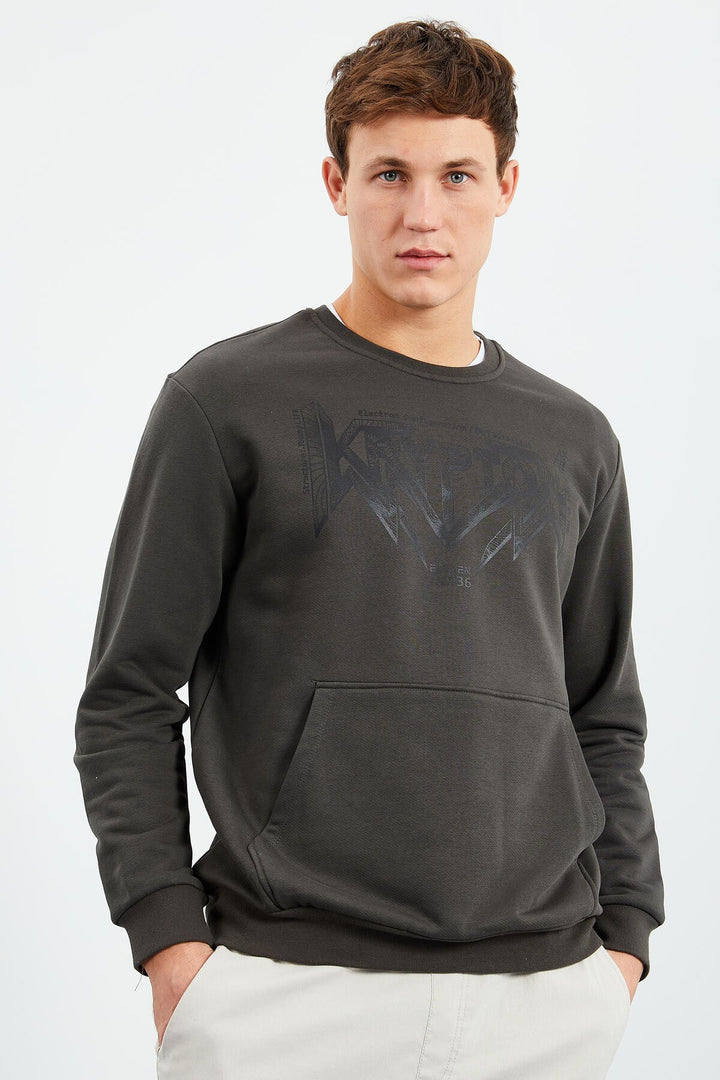 TMY Haki Men's Printed Round Neck Comfort Fit Sweatshirt - 88037 - Montgomery