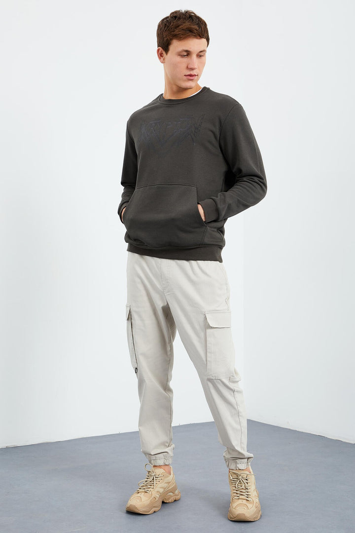 TMY Haki Men's Printed Round Neck Comfort Fit Sweatshirt - 88037 - Montgomery