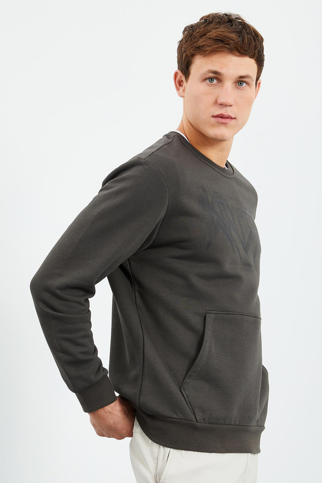 TMY Haki Men's Printed Round Neck Comfort Fit Sweatshirt - 88037 - Montgomery