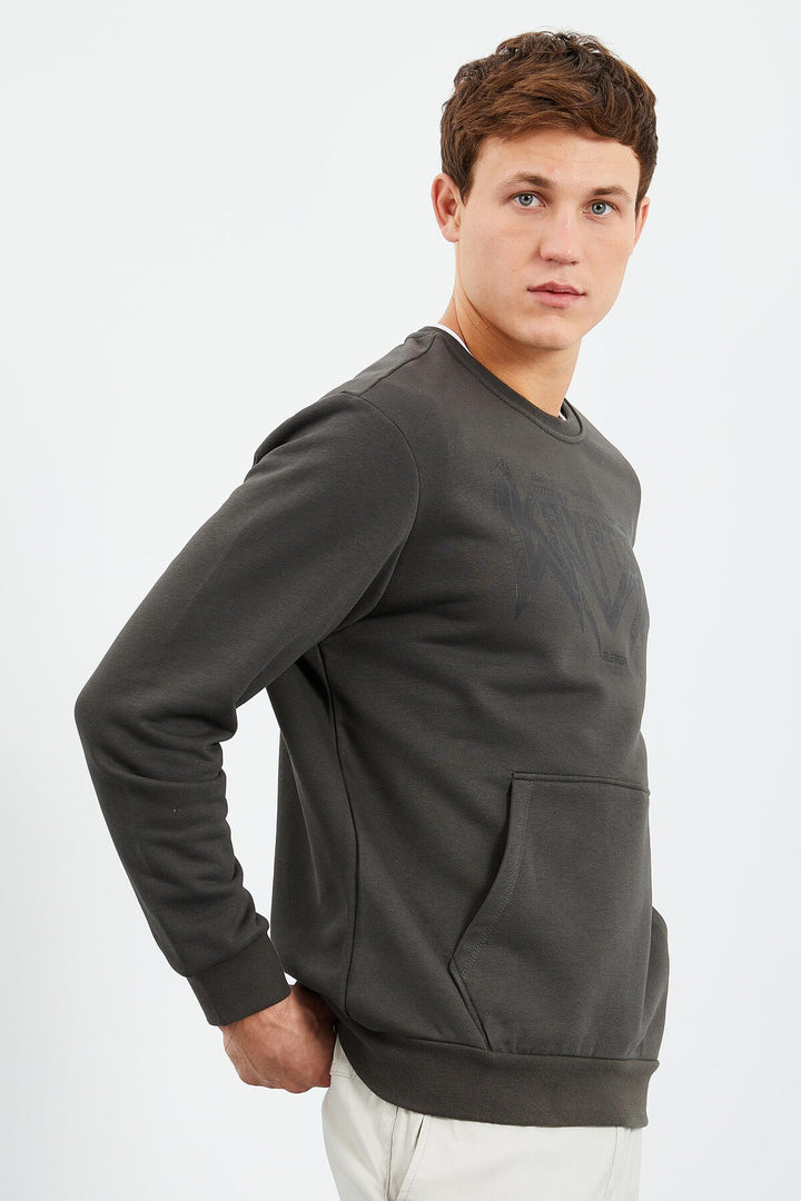 TMY Haki Men's Printed Round Neck Comfort Fit Sweatshirt - 88037 - Montgomery