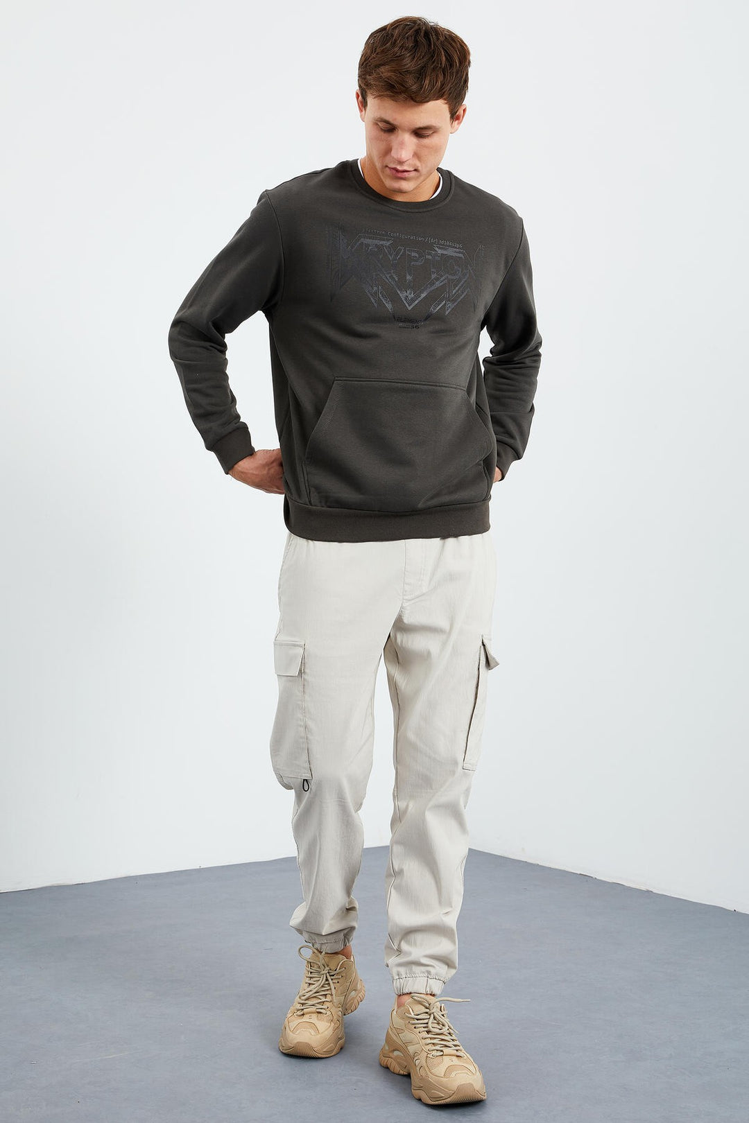 TMY Haki Men's Printed Round Neck Comfort Fit Sweatshirt - 88037 - Montgomery