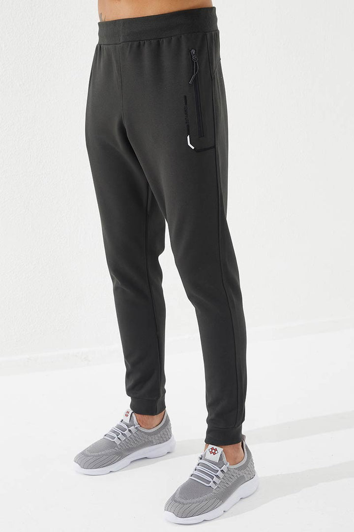 TMY Haki Zippered Pocket Embroidered Detail Slim Fit Jogger Men's Sweatpants - 84782 - Brownsville