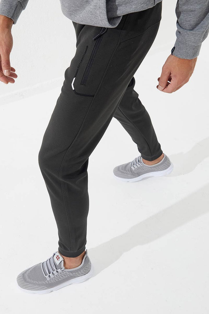 TMY Haki Zippered Pocket Embroidered Detail Slim Fit Jogger Men's Sweatpants - 84782 - Brownsville