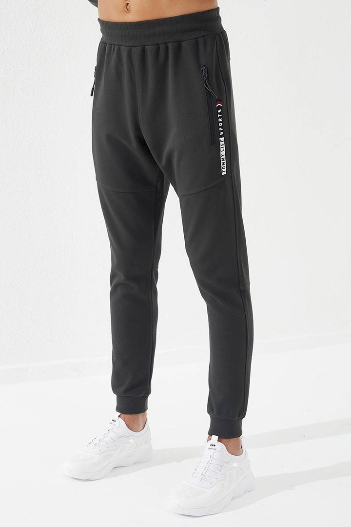 TMY Haki Zippered Pocket Embroidered Detail Slim Fit Jogger Men's Sweatpants - 84783 - Estero