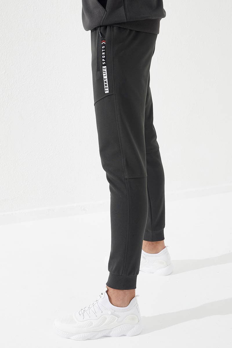 TMY Haki Zippered Pocket Embroidered Detail Slim Fit Jogger Men's Sweatpants - 84783 - Estero