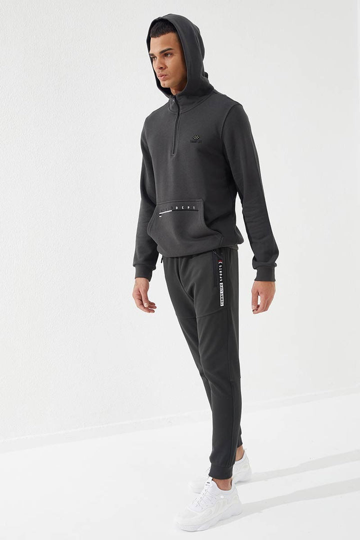 TMY Haki Zippered Pocket Embroidered Detail Slim Fit Jogger Men's Sweatpants - 84783 - Estero