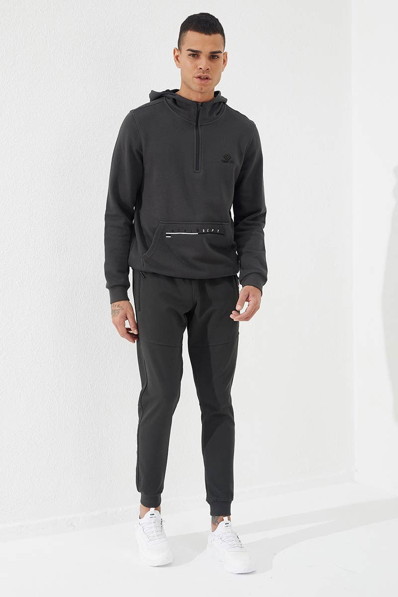 TMY Haki Zippered Pocket Embroidered Detail Slim Fit Jogger Men's Sweatpants - 84783 - Estero