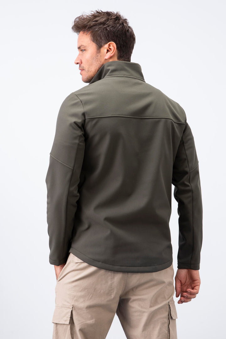 TMY Haki Zippered Stand-up Collar Water and Wind Resistant Softshell Men's Jacket - 88050 - Onteniente