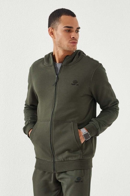 TMY Haki Zippered Standard Fit Hooded Men's Sweatshirt - 87877 - Hoover